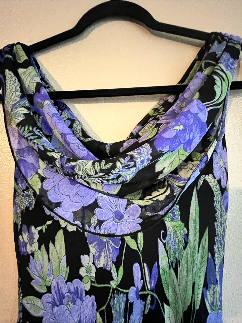 Connected Apparel Black Maxi Dress with Purple and Green Floral Design - Picture 7 of 8